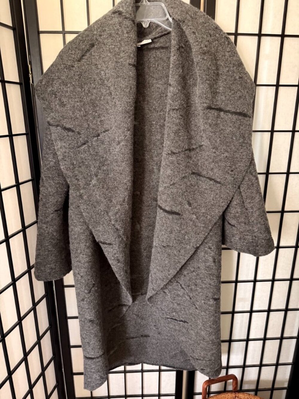 Bryn Walker Gray Wool Blend Shawl Collar Open Front Coat Lagenlook Artsy XS